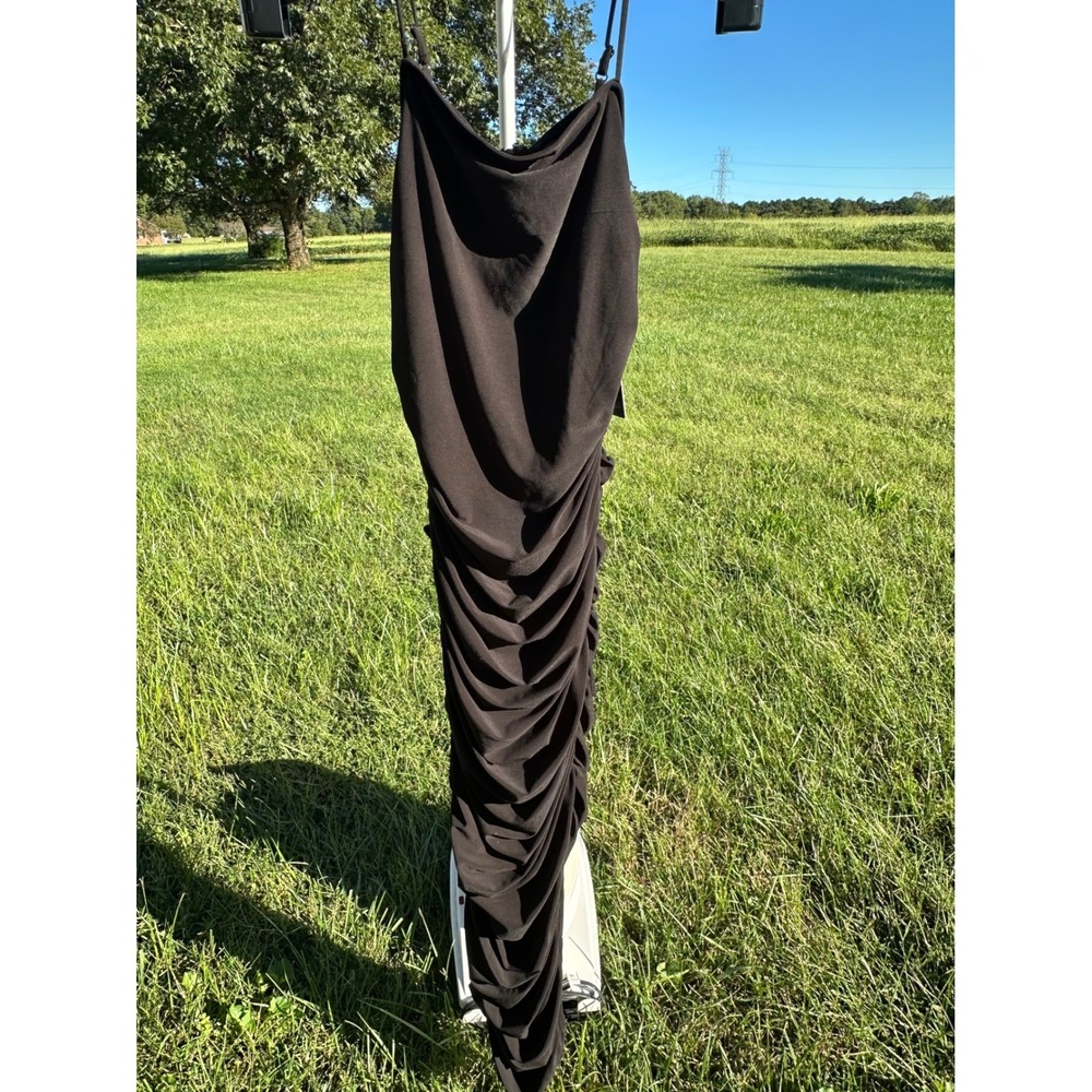 Express Black Ruched Cowl Neck Bodycon Midi Dress NWT Small